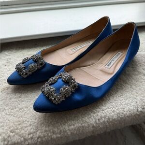 Manolo Blahnik Hangisi Crystal Buckle Flat